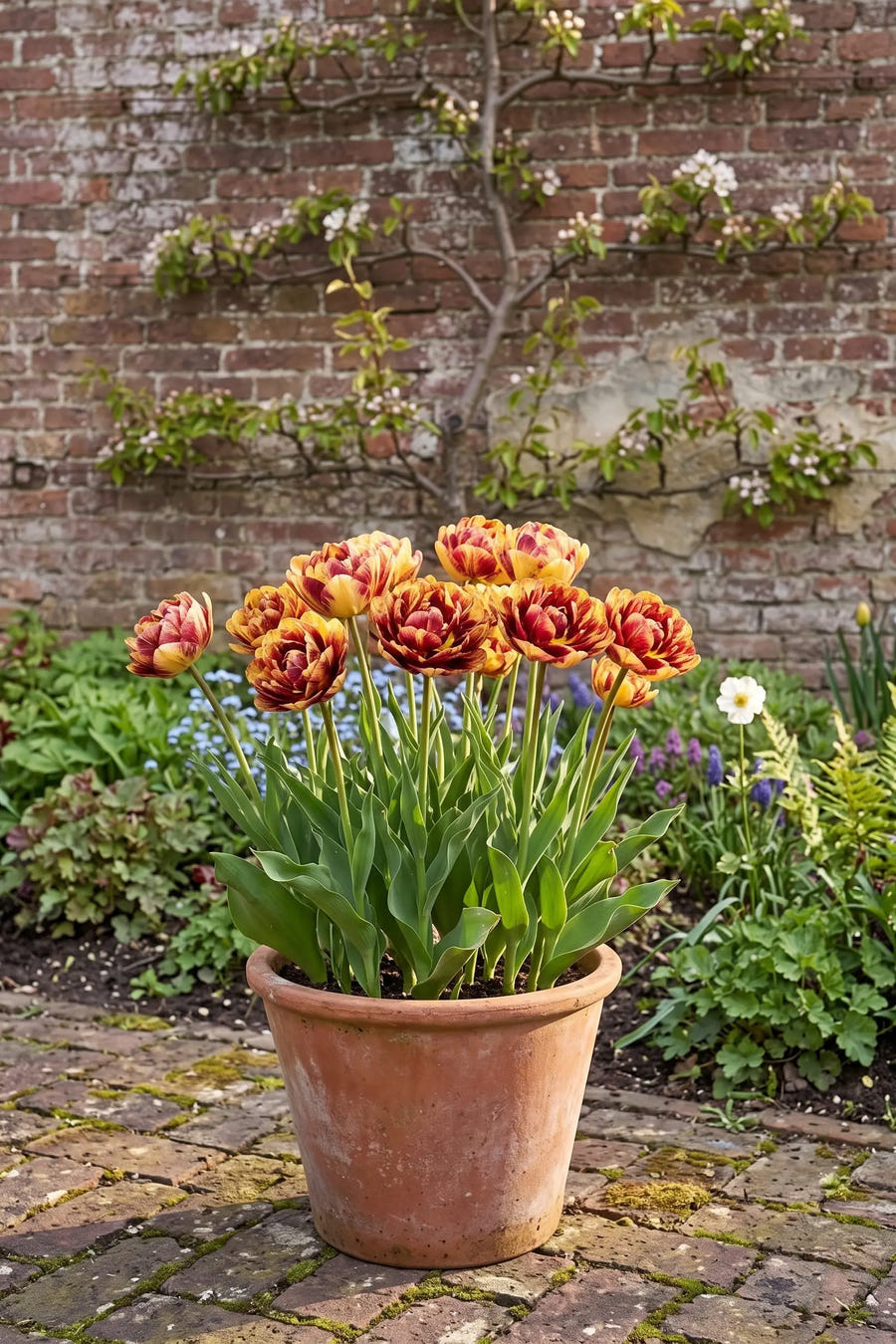 Tulipa Sundowner — in pot op terras, extra beeld