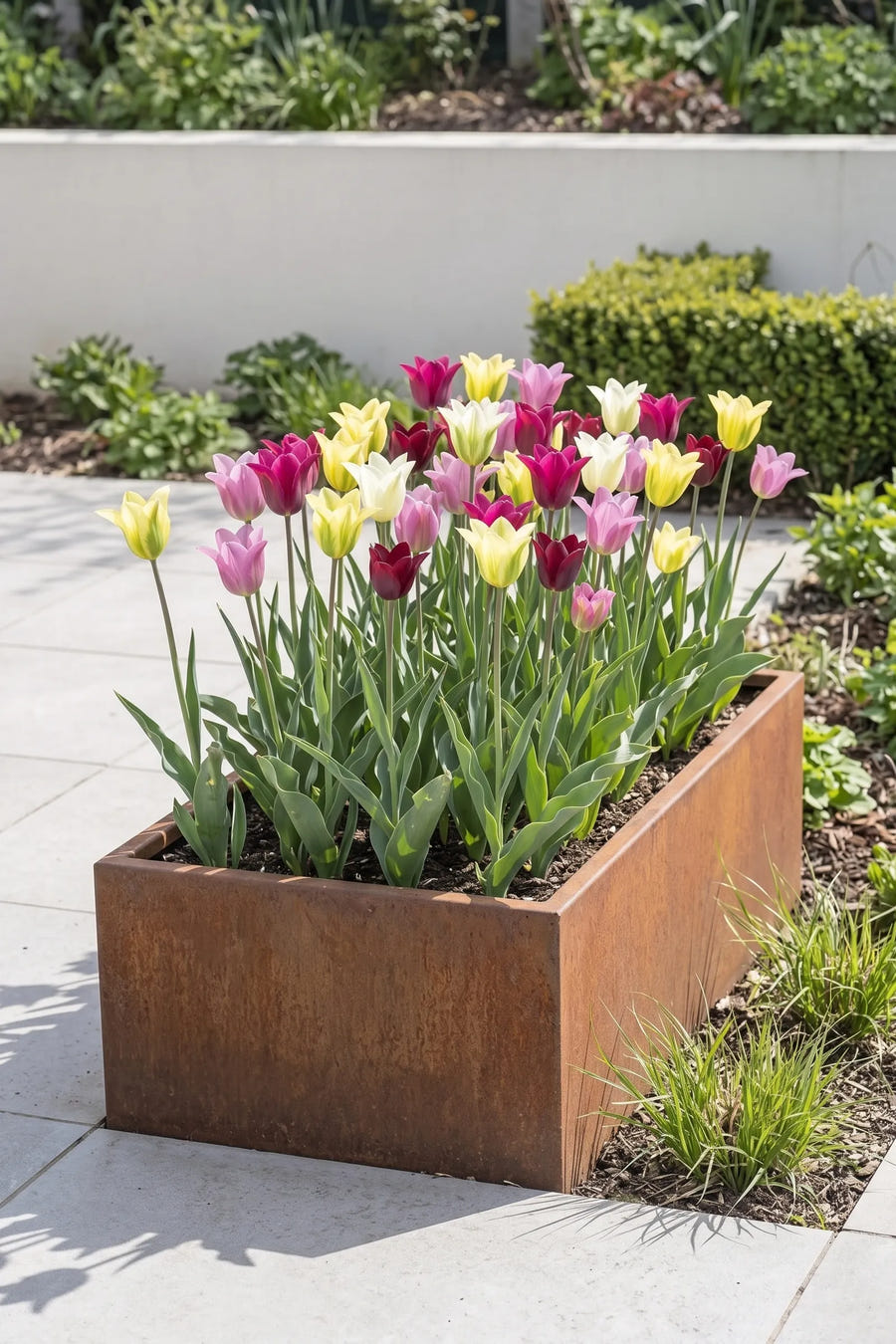 Tulipa Viridiflora Mixed — in pot op terras, extra beeld