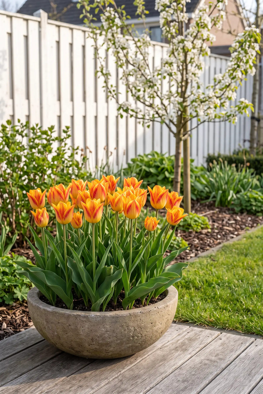 Tulipa Washington — in pot op terras